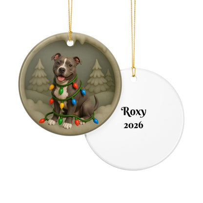 Pitbull Christmas Ornament, Personalized Pitbull Puppy with Holiday Lights, Custom Dog Lover Gift, Tree Decoration