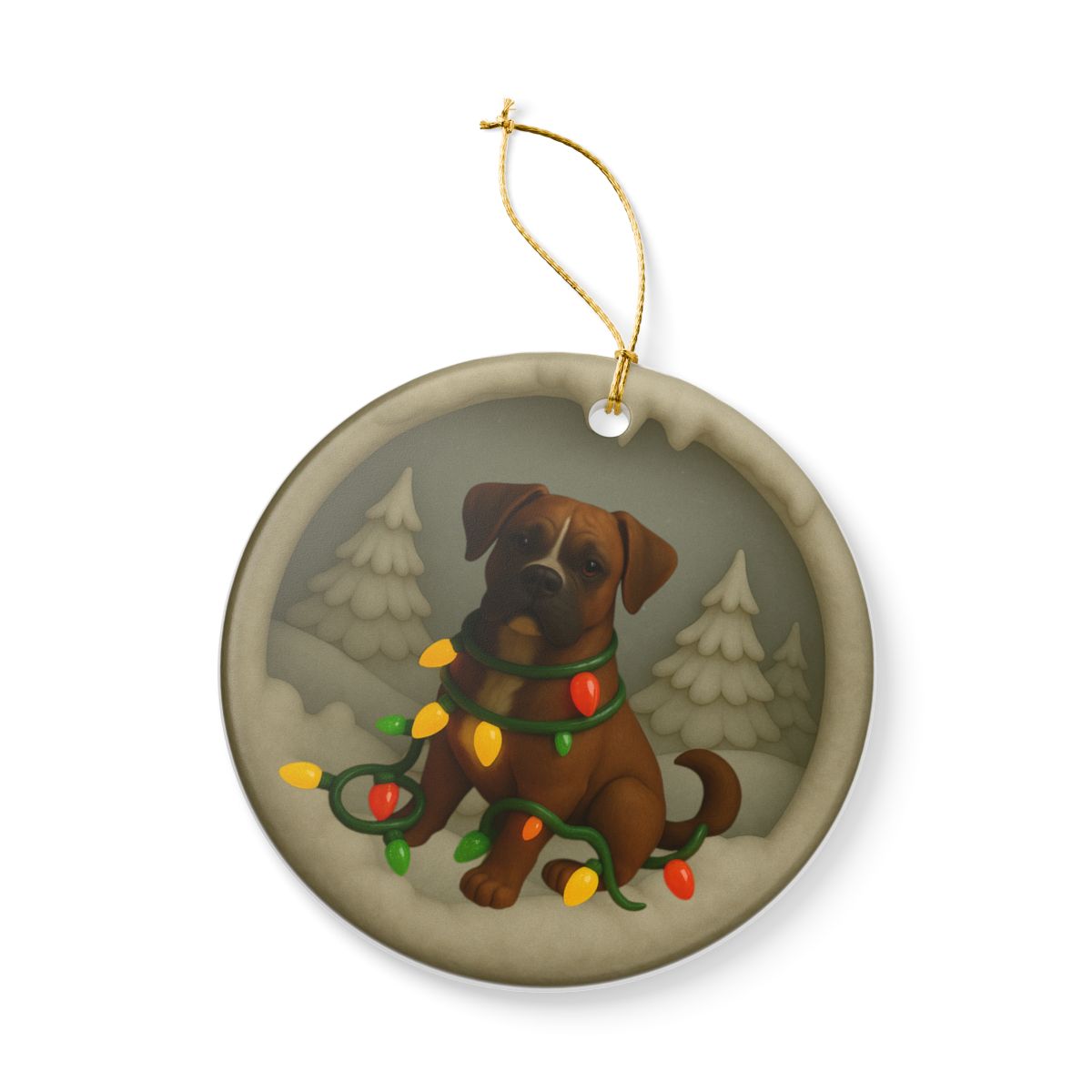 Personalized Boxer Christmas Ornament, Custom Dog with Holiday Lights Keepsake