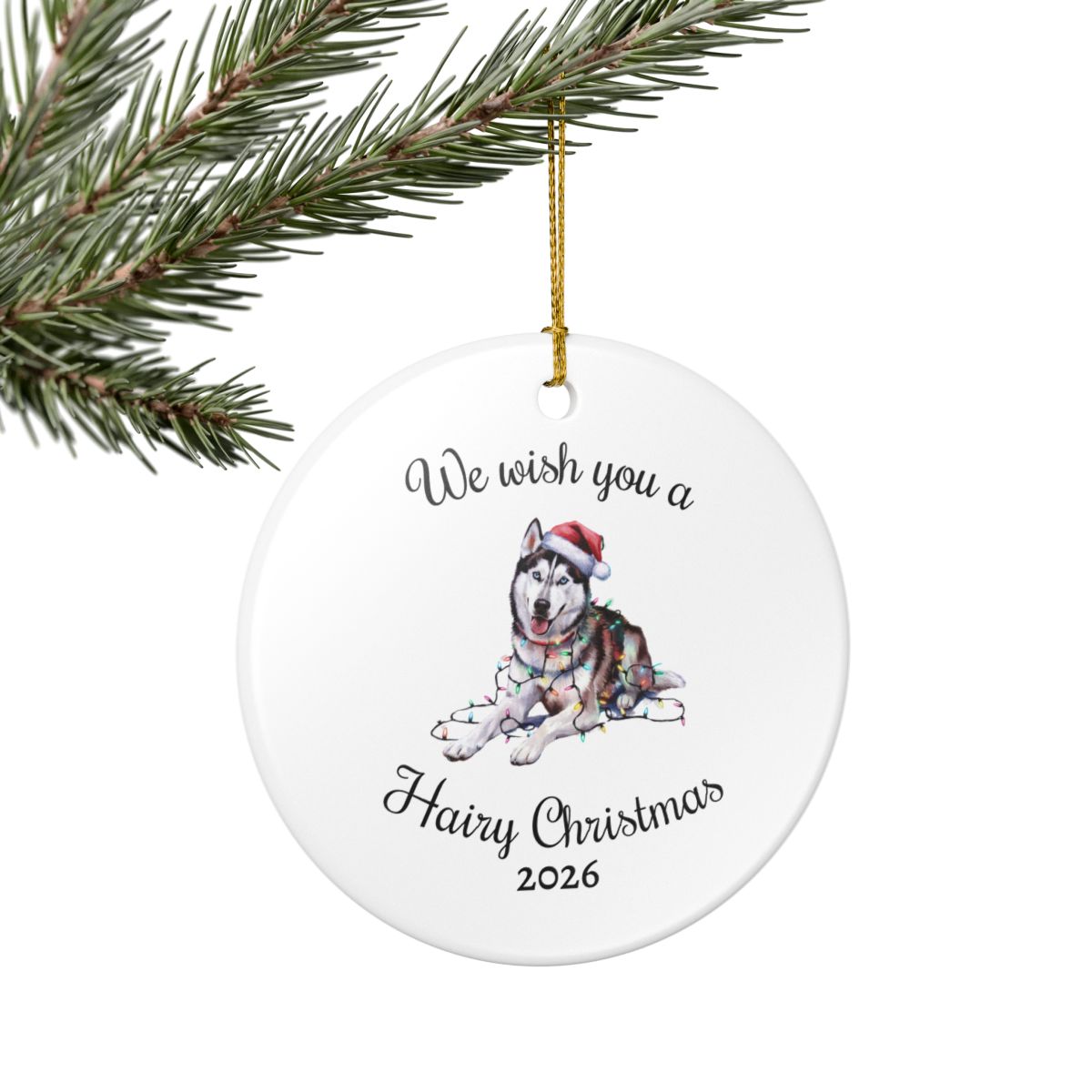 Christmas Siberian Husky Ornament, Christmas Lights Dog Keepsake