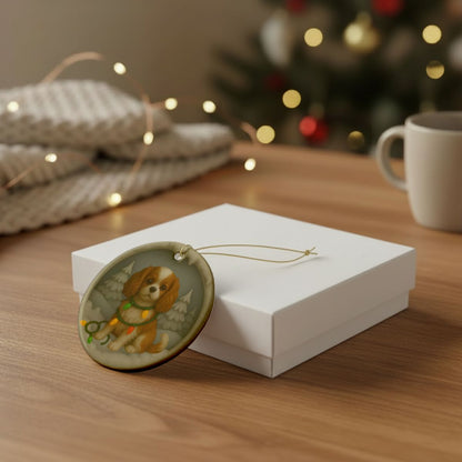 Personalizable Blenheim Cavalier King Charles Christmas Ornament, Custom Cavie with Holiday Lights Keepsake