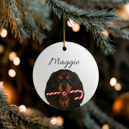 Personalized Black and Tan Cavalier Ornament, Custom Dog Name Christmas Ornament, Cavalier King Charles Gift