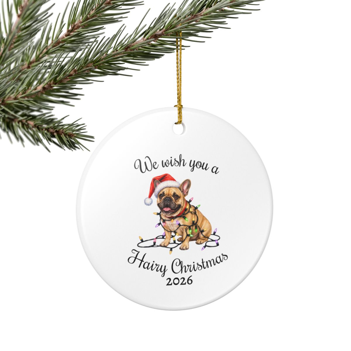 Christmas Fawn French Bulldog Ornament, Frenchie Mom, Christmas Lights Dog Keepsake, Christmas Dog, Gift For Dog Lover