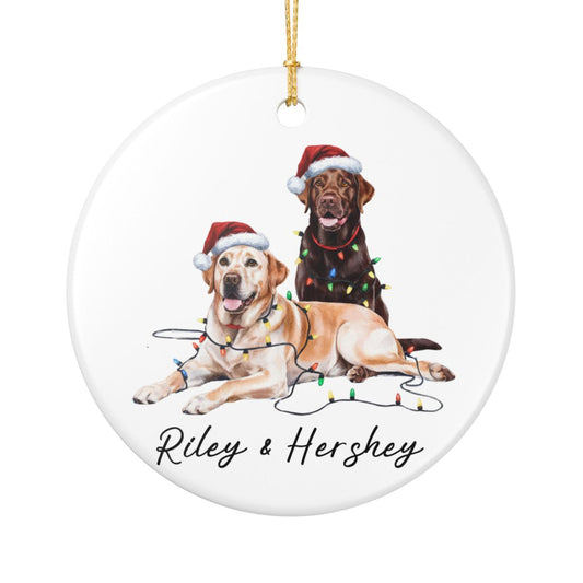 Chocolate and Yellow Labradors Ornament, Personalized Dog Christmas Decor