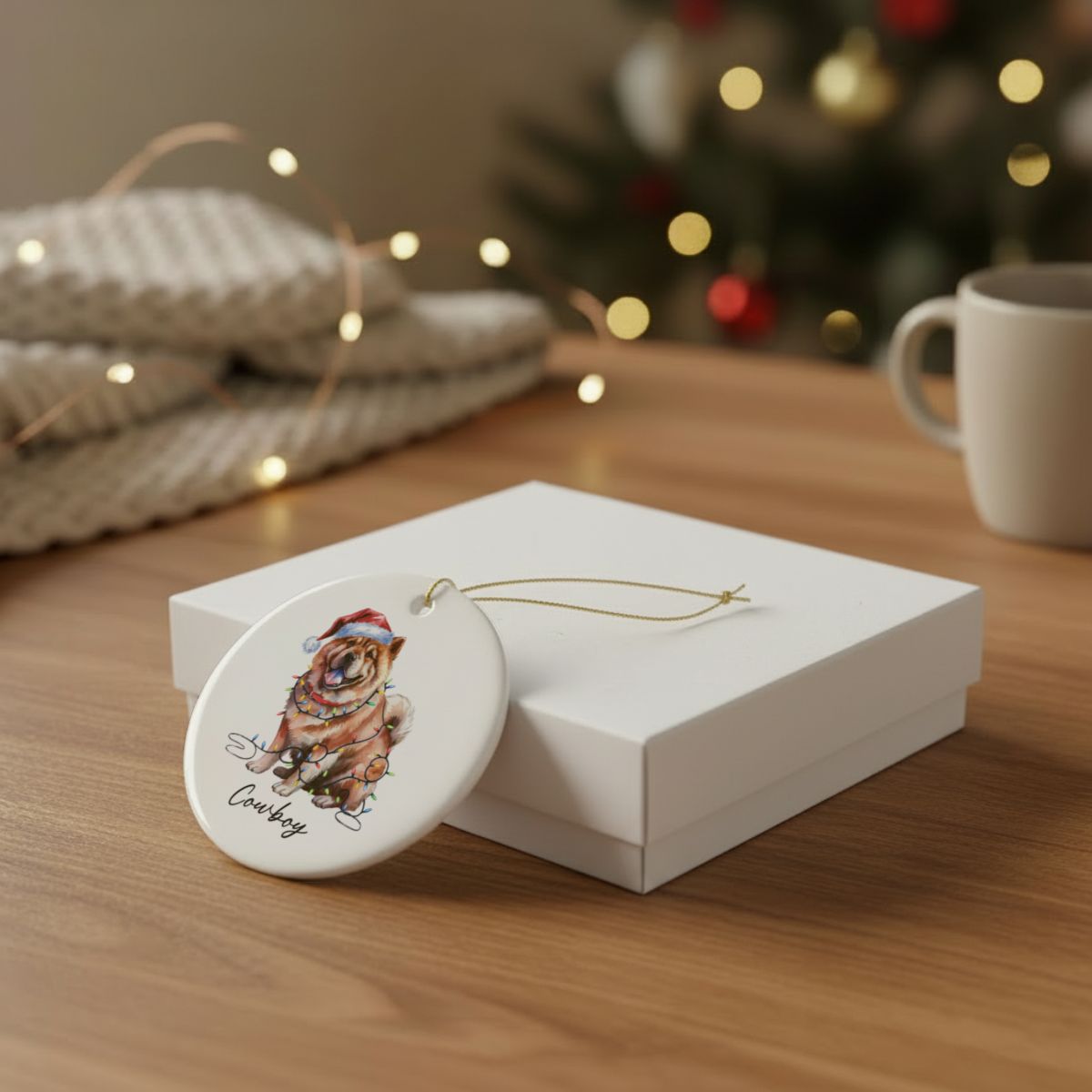 Personalized Chow Chow Christmas Ornament, Festive Dog Lights, Ceramic Holiday Keepsake