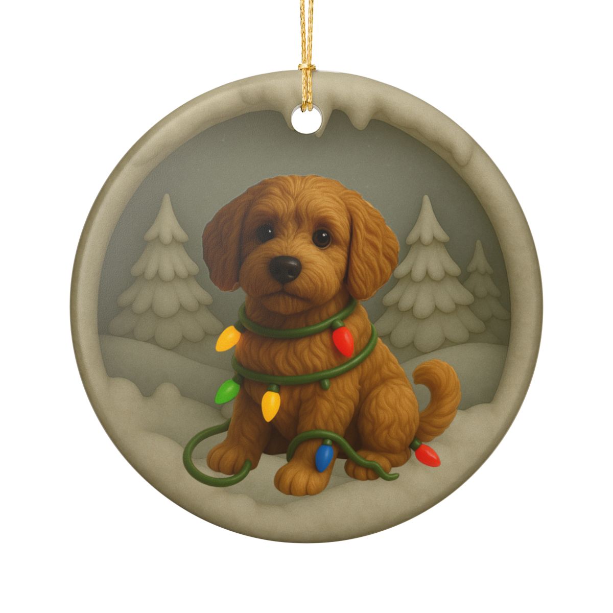 Personalized Labradoodle Christmas Ornament, 3D Clay-Style Dog Keepsake with Lights