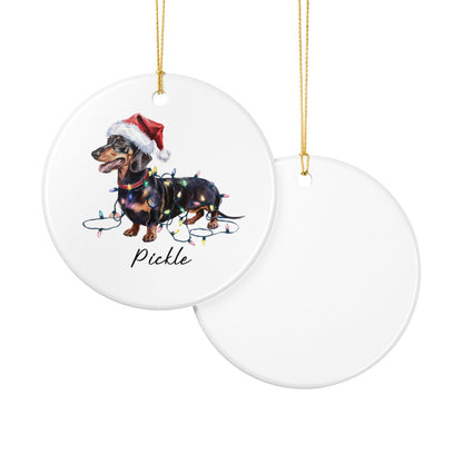 Personalized Black & Tan Dachshund Ornament, Dog Christmas Ornament, Custom Pet Name Holiday Decor Gift