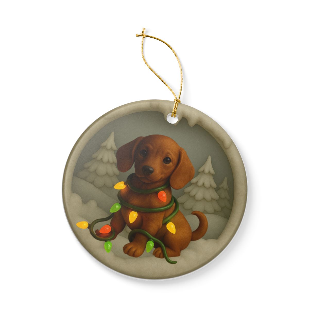Personalized Red Dachshund Christmas Ornament, 3D Clay-Style Dog Keepsake with Lights