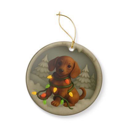 Personalized Red Dachshund Christmas Ornament, 3D Clay-Style Dog Keepsake with Lights