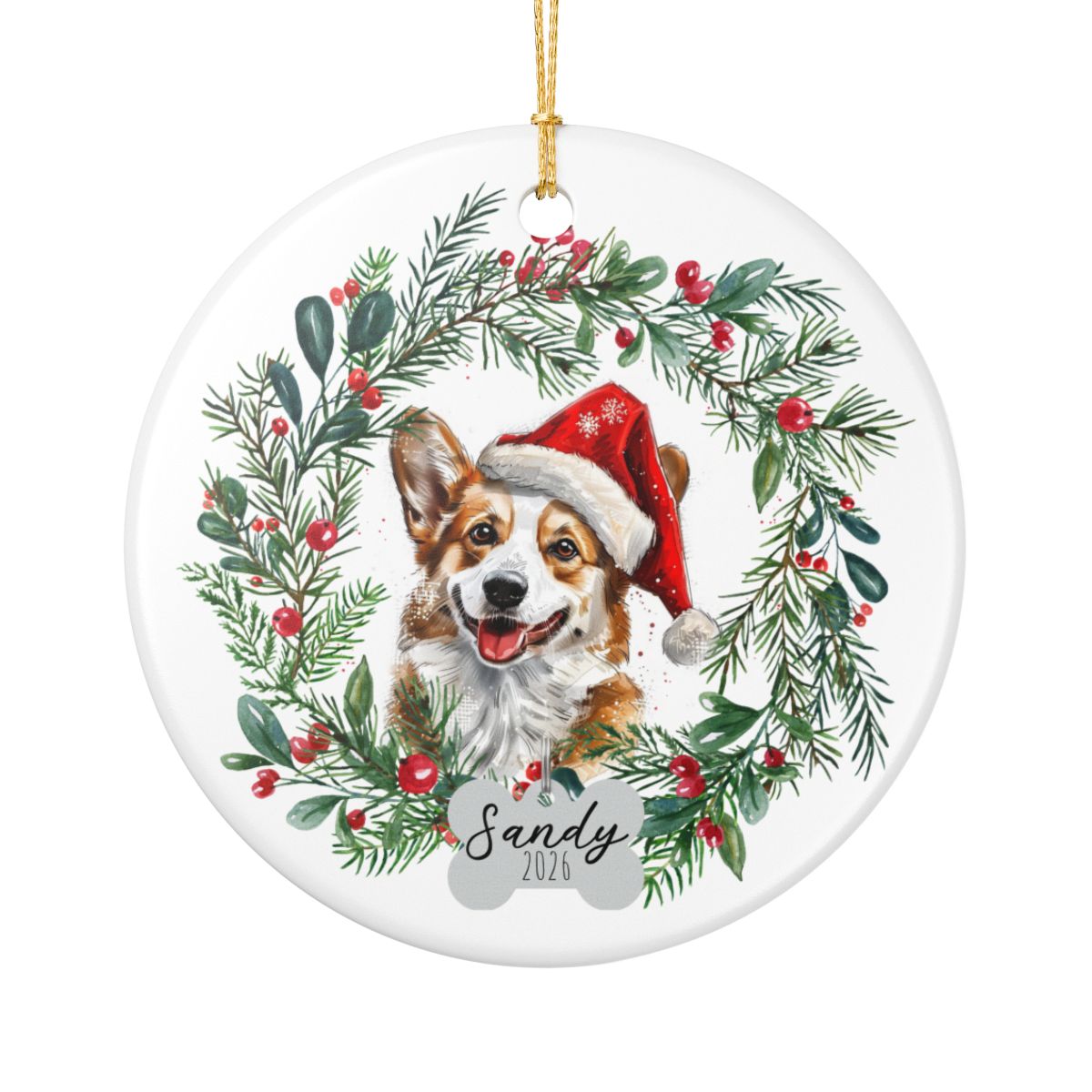 Personalized Corgi Wreath Ornament