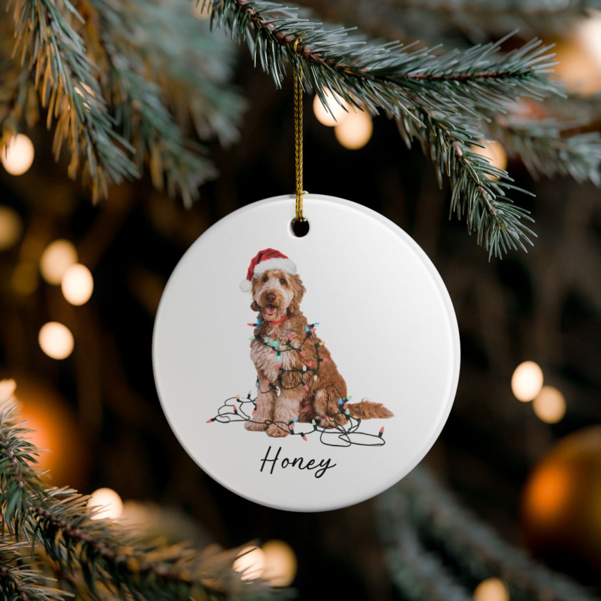 Personalized Goldendoodle Ceramic Ornament, Dog Lover Holiday Keepsake, Festive Xmas Tree Decoration
