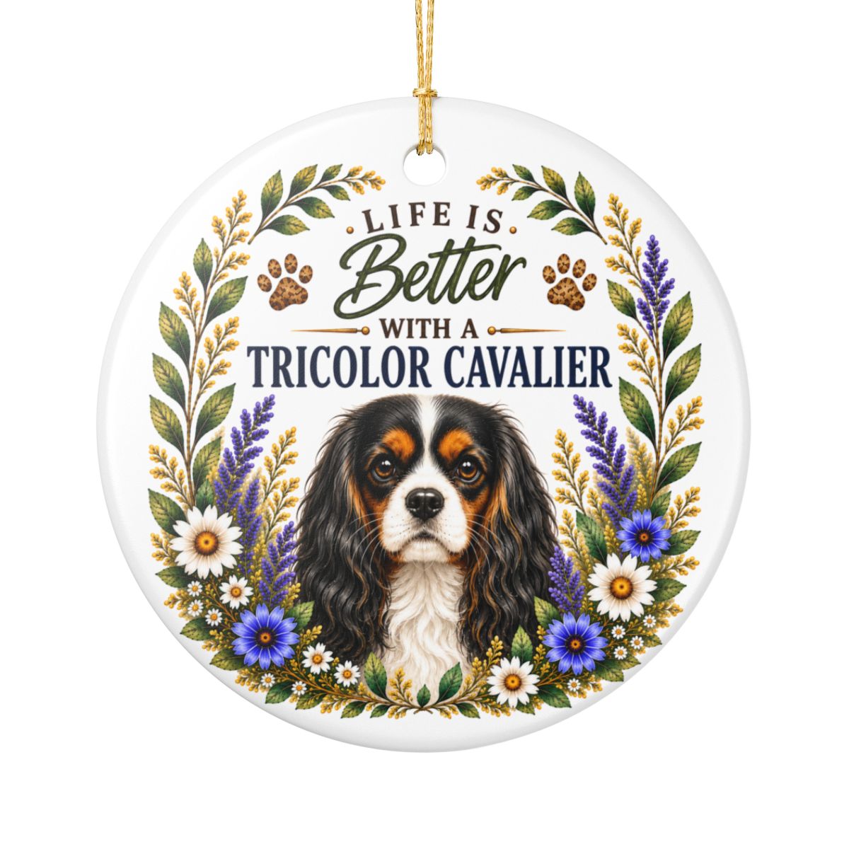 Tricolor Cavalier Ornament, Cavalier King Charles Spaniel Gift, Dog Mom Keepsake, Cavalier Lover Gift