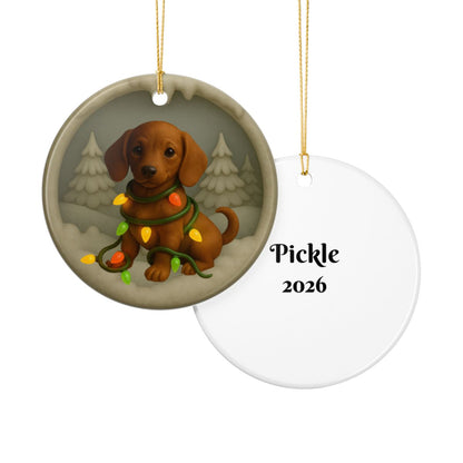 Personalized Red Dachshund Christmas Ornament, 3D Clay-Style Dog Keepsake with Lights