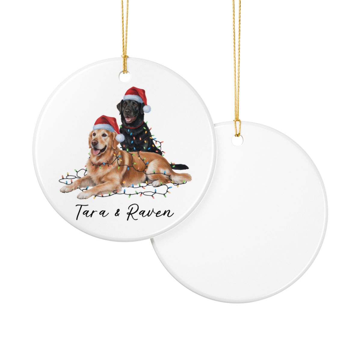 Personalized Golden Retriever Labrador Duo Christmas Ornament, Festive Dog Decor