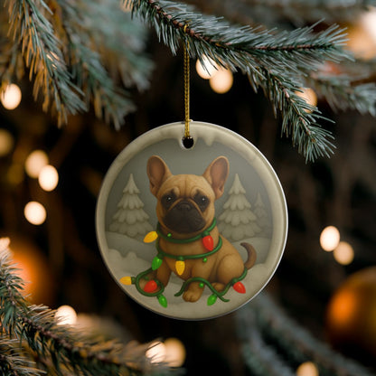 Personalized French Bulldog Christmas Ornament, Custom Frenchie with Holiday Lights Keepsake