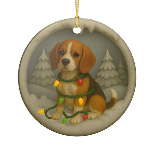 Personalized Beagle Christmas Ornament, Custom Dog with Holiday Lights Keepsake