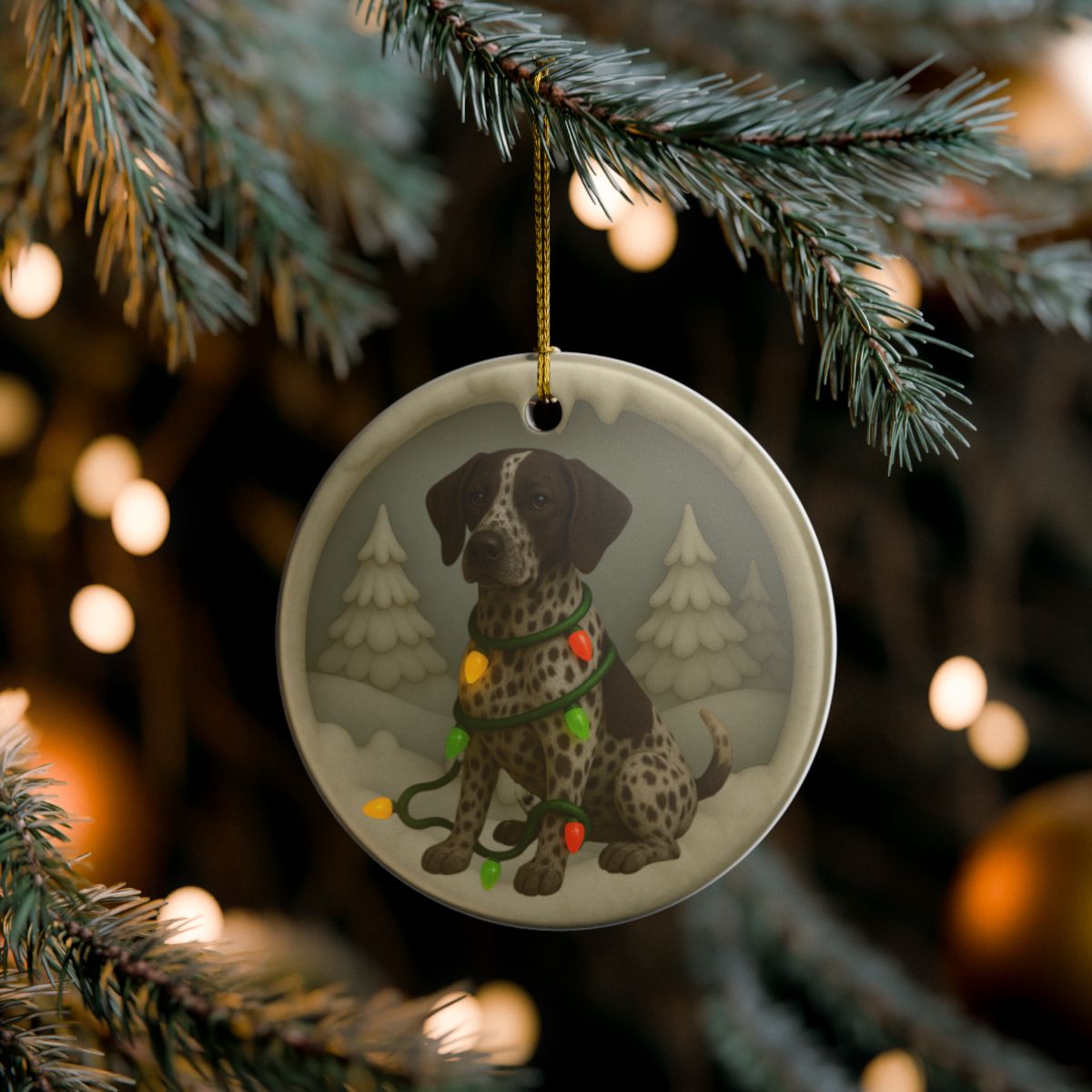 Personalized Brown German Shorthaired Pointer Christmas Ornament, 3D Clay-Style Dog Keepsake with Lights