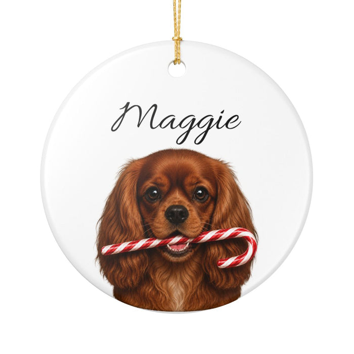 Personalized Ruby Cavalier Candy Cane Ornament