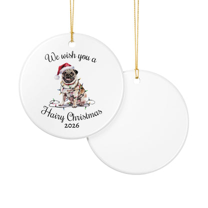Christmas Tan Pug Ornament, Pug Mom, Christmas Lights Dog Keepsake