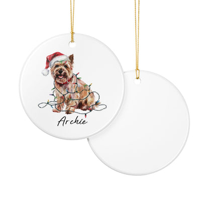 Personalized Cairn Terrier Christmas Ornament, Festive Dog Lights Keepsake, Ceramic Tree Decoration