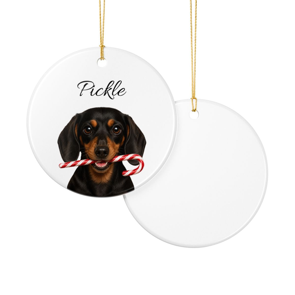 Personalized Black and Tan Dachshund Candy Cane Ornament