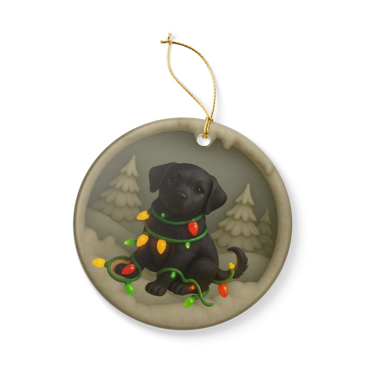 Black Lab Christmas Ornament, Personalized Labrador Retriever Puppy with Holiday Lights, Custom Dog Lover Gift, Tree Decoration