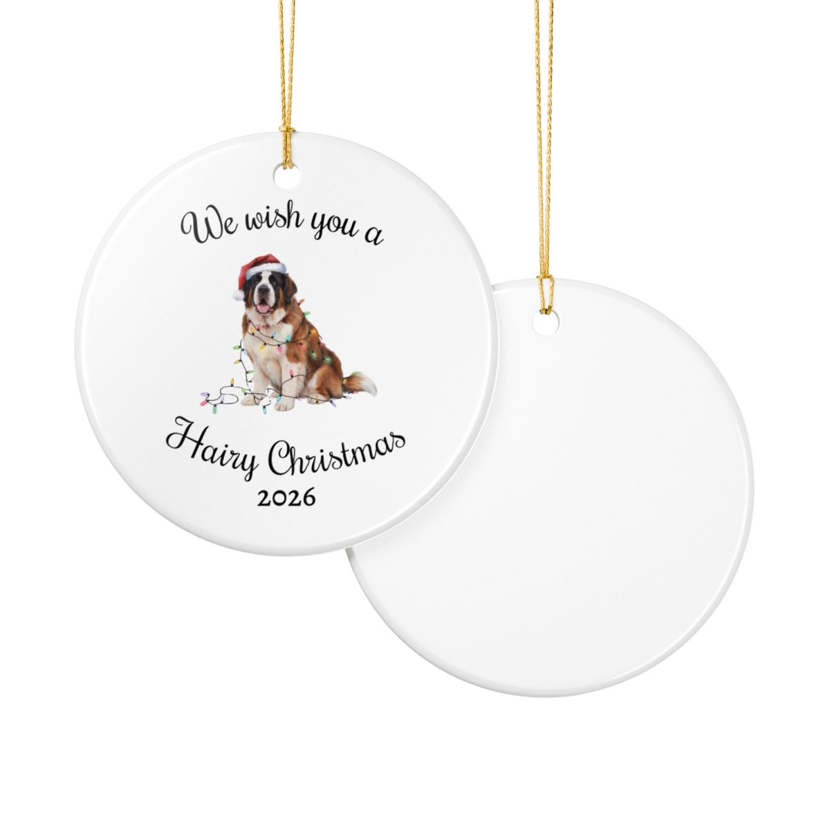 Christmas Saint Bernard Ornament, Christmas Lights Dog Keepsake