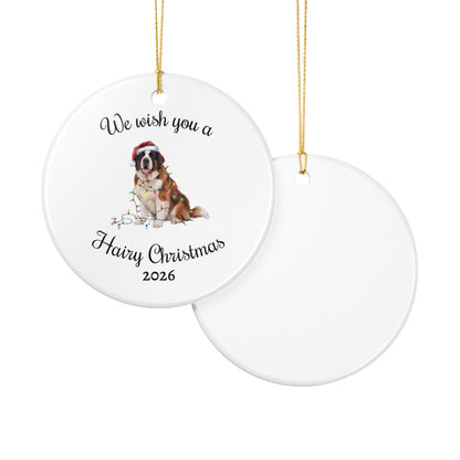 Christmas Saint Bernard Ornament, Christmas Lights Dog Keepsake