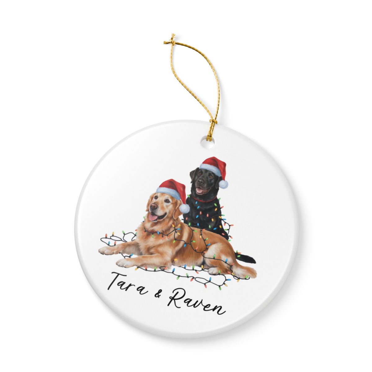 Personalized Golden Retriever Labrador Duo Christmas Ornament, Festive Dog Decor