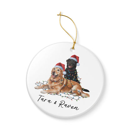 Personalized Golden Retriever Labrador Duo Christmas Ornament, Festive Dog Decor