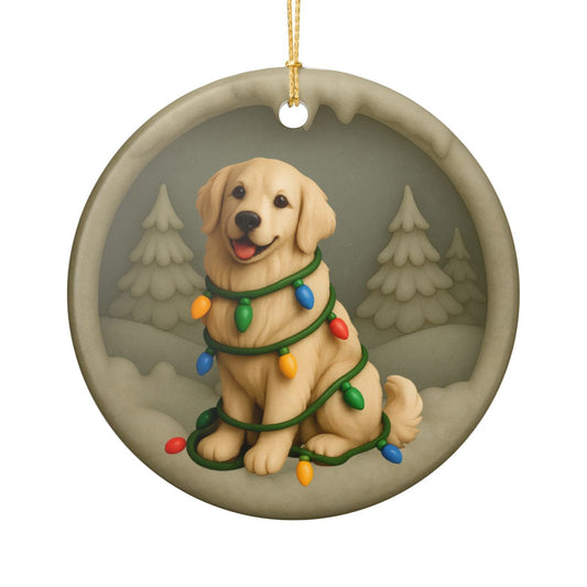 Personalized English Cream Golden Retriever Christmas 3D Clay-Style Ornament