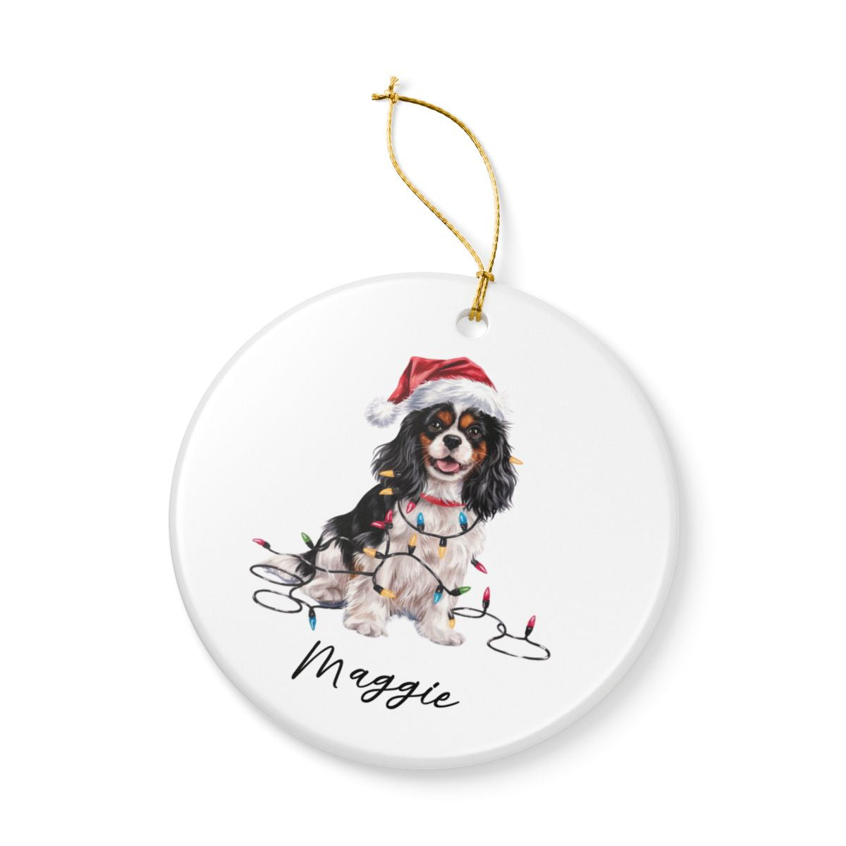Personalized Tricolor Cavalier King Charles Spaniel Christmas Ornament, Ceramic Dog Lover Gift