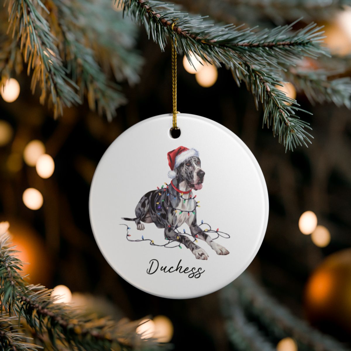 Personalized Merle Great Dane Christmas Ornament, Festive Dog Keepsake