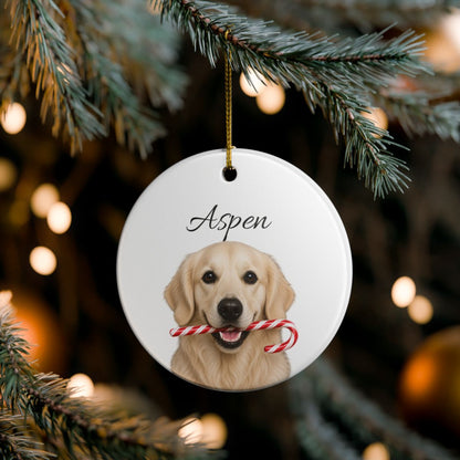 Personalized English Cream Golden Retriever Candy Cane Ornament