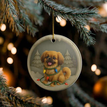 Personalized Pekingese Christmas Ornament, 3D Clay-Style Dog Keepsake with Lights