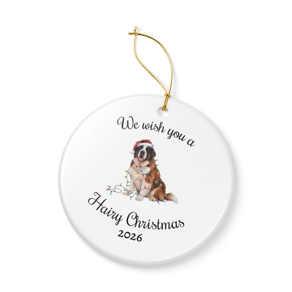 Christmas Saint Bernard Ornament, Christmas Lights Dog Keepsake