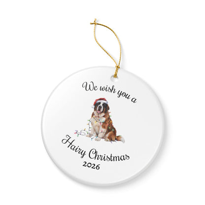 Christmas Saint Bernard Ornament, Christmas Lights Dog Keepsake