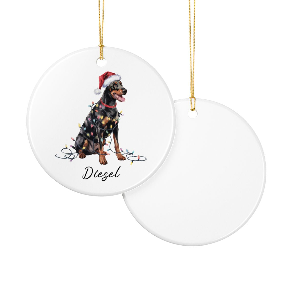 Personalized Doberman Pinscher Christmas Ornament, Custom Pet Ceramic Keepsake