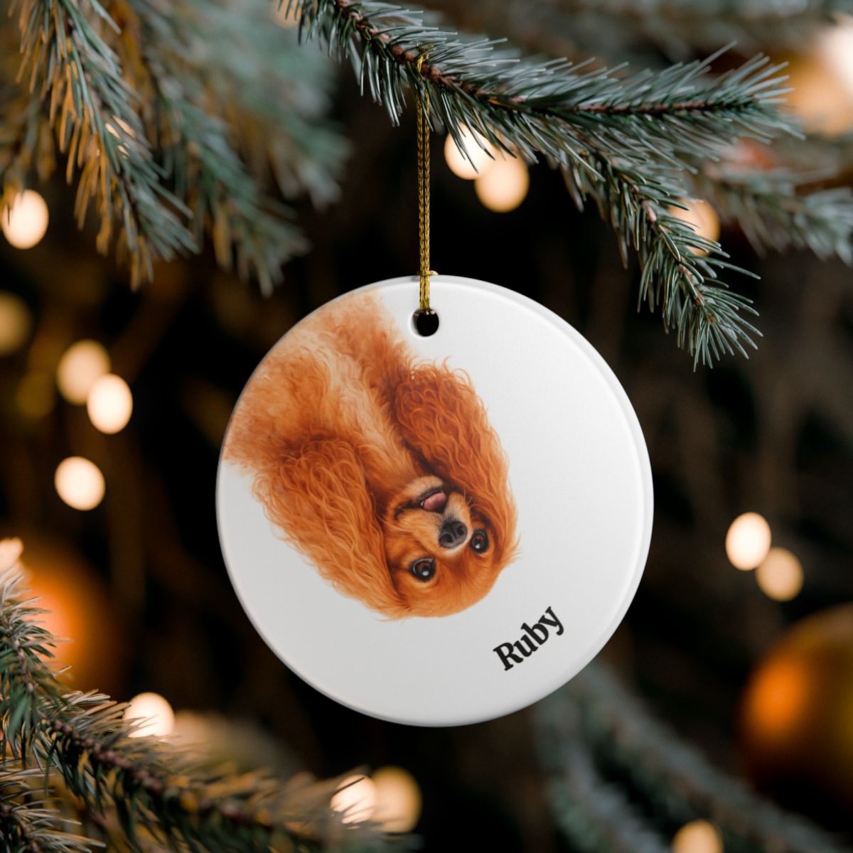 Upside down Personalized Pet Photo Ornament, Custom Dog Cat Memorial Ornament with Name, Watercolor Gift