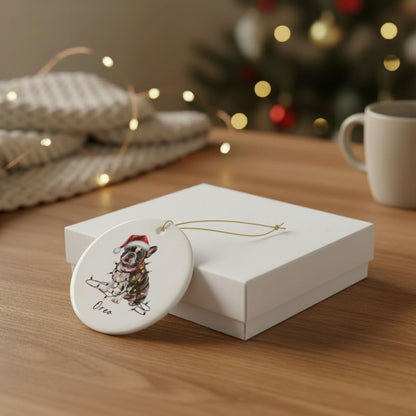 Personalized Black French Bulldog Ceramic Ornament, Dog Christmas Gift, Festive Lights Keepsake
