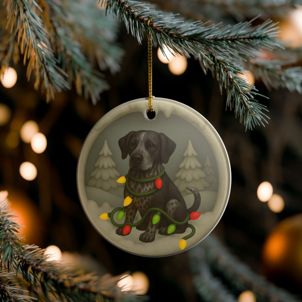 Personalized Black German Shorthaired Pointer Christmas Ornament, 3D Clay-Style Dog Keepsake with Lights
