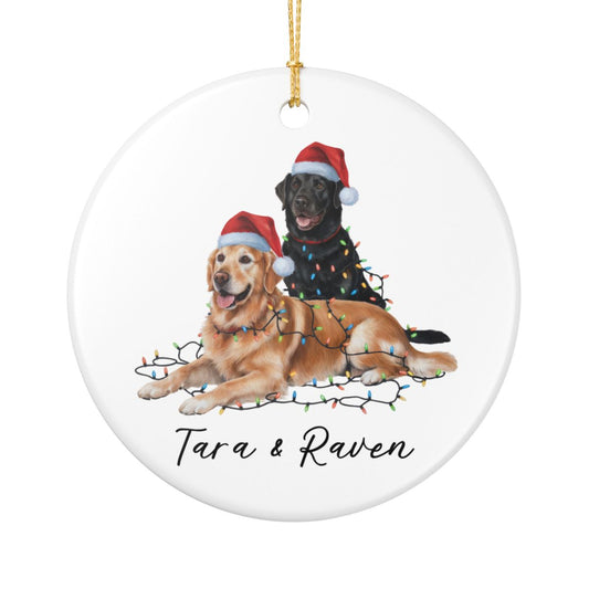 Personalized Golden Retriever Labrador Duo Christmas Ornament, Festive Dog Decor