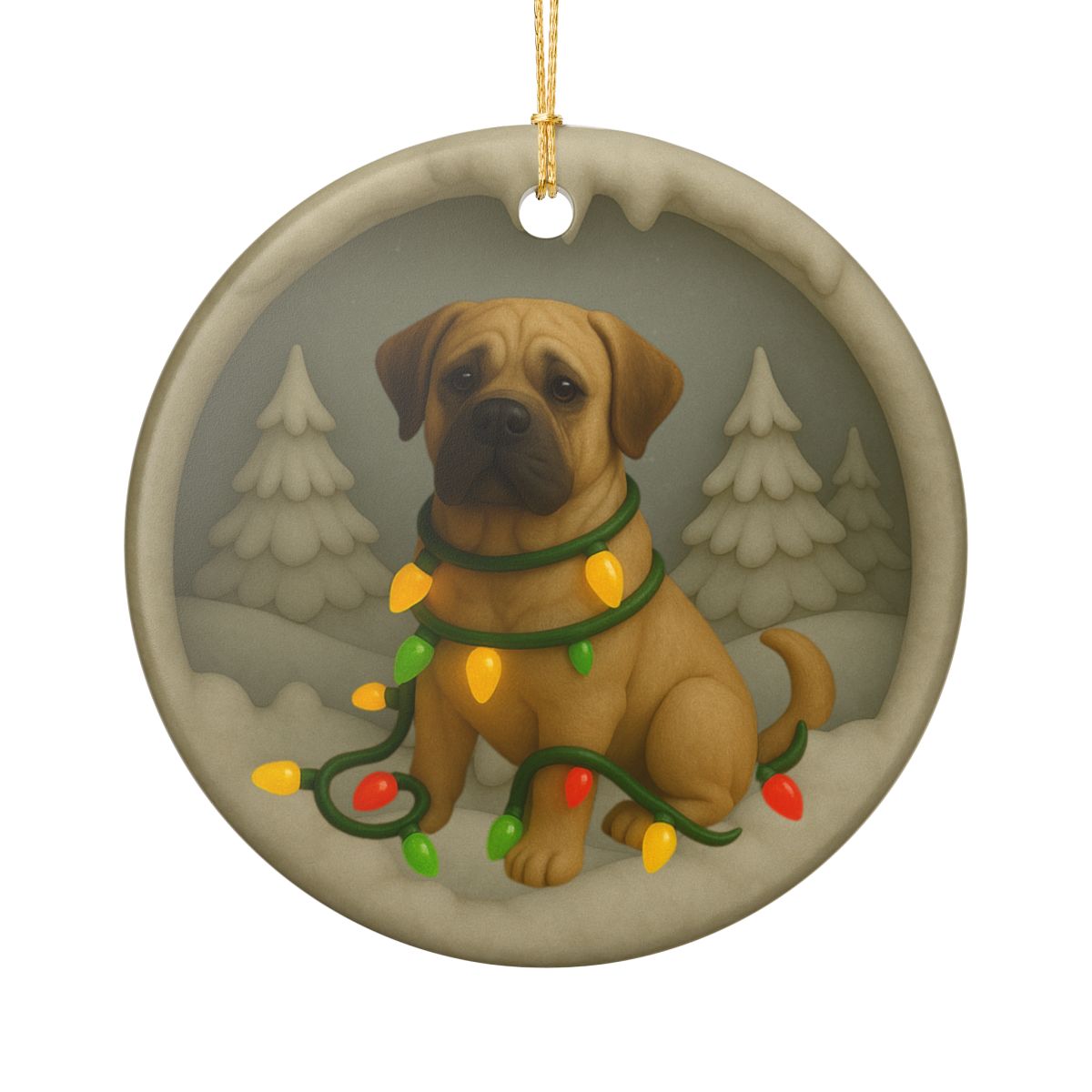 Personalized Mastiff Christmas Ornament, 3D Clay-Style Dog Keepsake with Lights