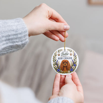 Ruby Cavalier Ornament, Cavalier King Charles Spaniel Gift, Dog Mom Keepsake, Ruby Cavalier Gift