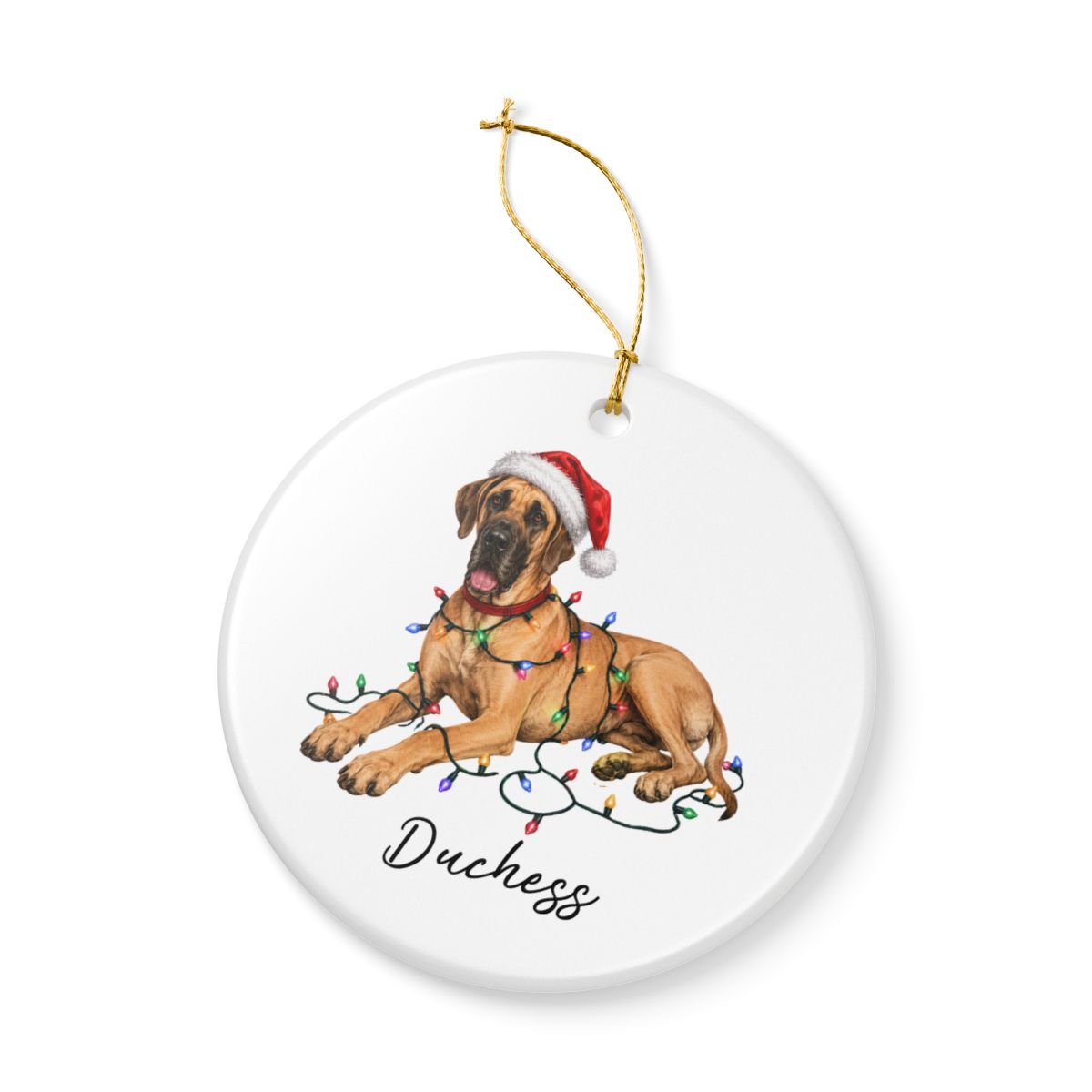Personalized Fawn Great Dane Christmas Ornament, Festive Dog Keepsake