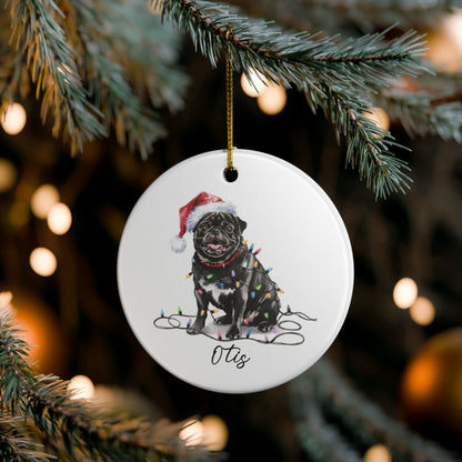 Black Pug Ornament, Personalized Pet Keepsake