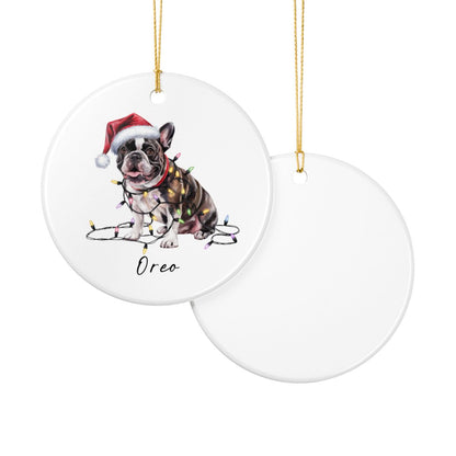 Personalized Black French Bulldog Ceramic Ornament, Dog Christmas Gift, Festive Lights Keepsake