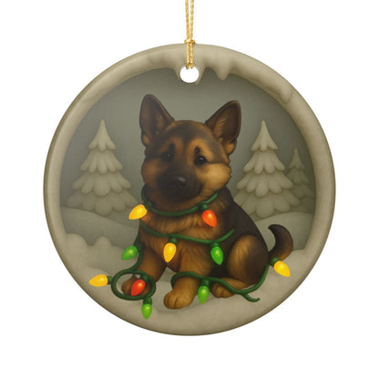 Personalized German Shepherd Christmas Ornament, 3D Clay-Style Dog Keepsake with Lights