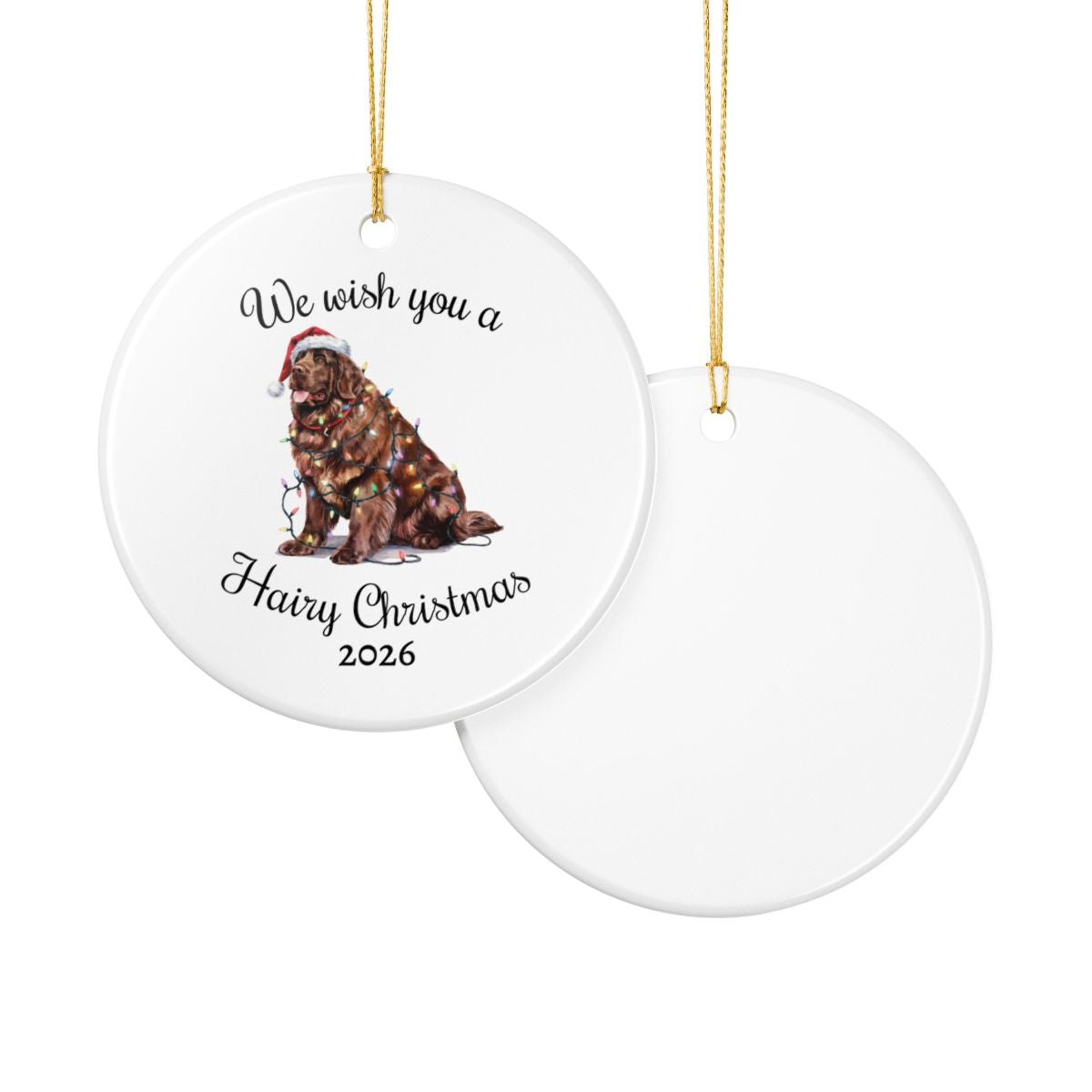 Christmas Brown Newfoundland Ornament, Christmas Lights Dog Keepsake