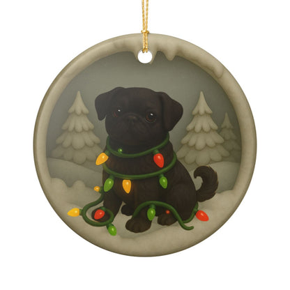 Personalized Black Pug Christmas Ornament, 3D Clay-Style Dog Keepsake with Lights