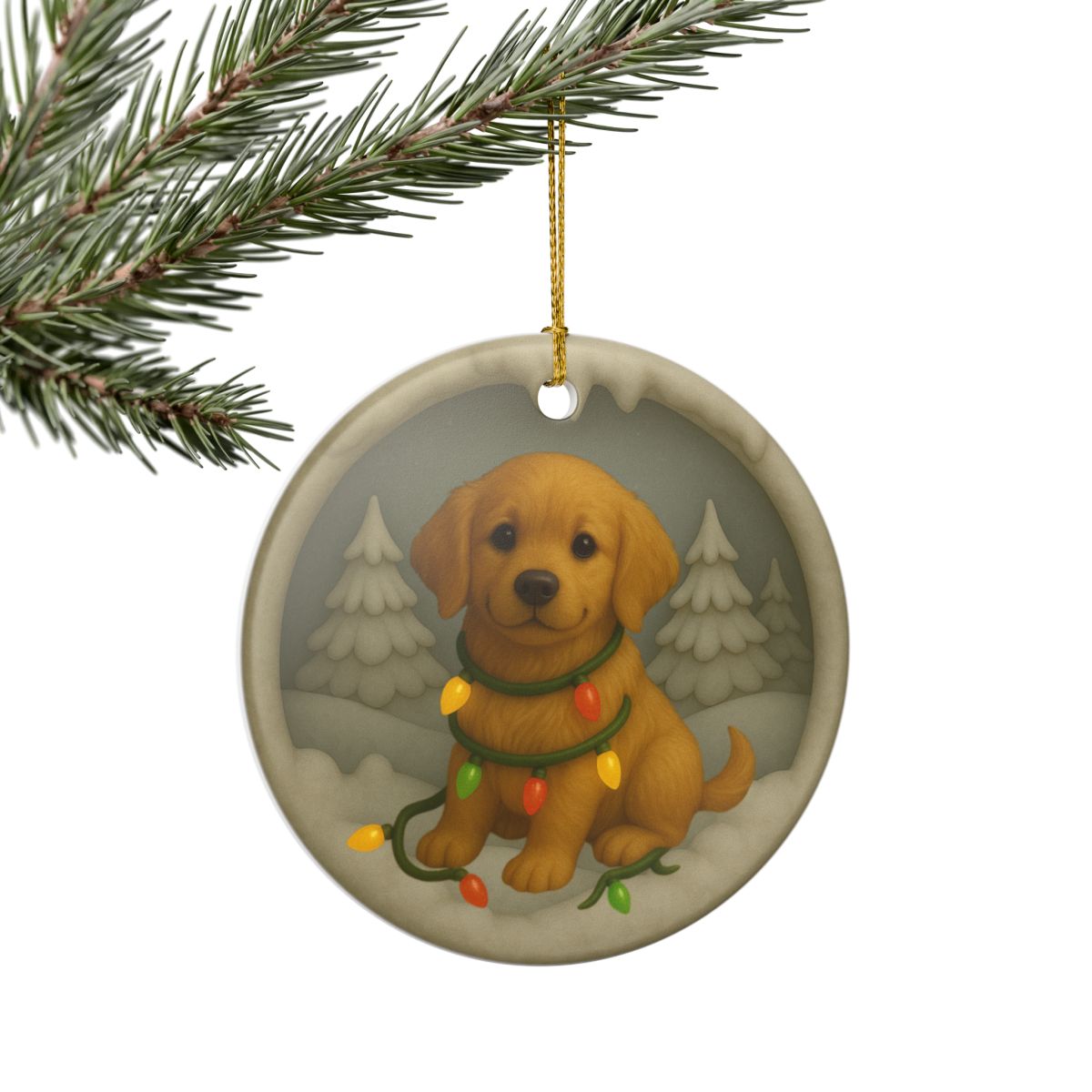 Personalized Golden Retriever Christmas Ornament, 3D Clay-Style Dog Keepsake with Lights